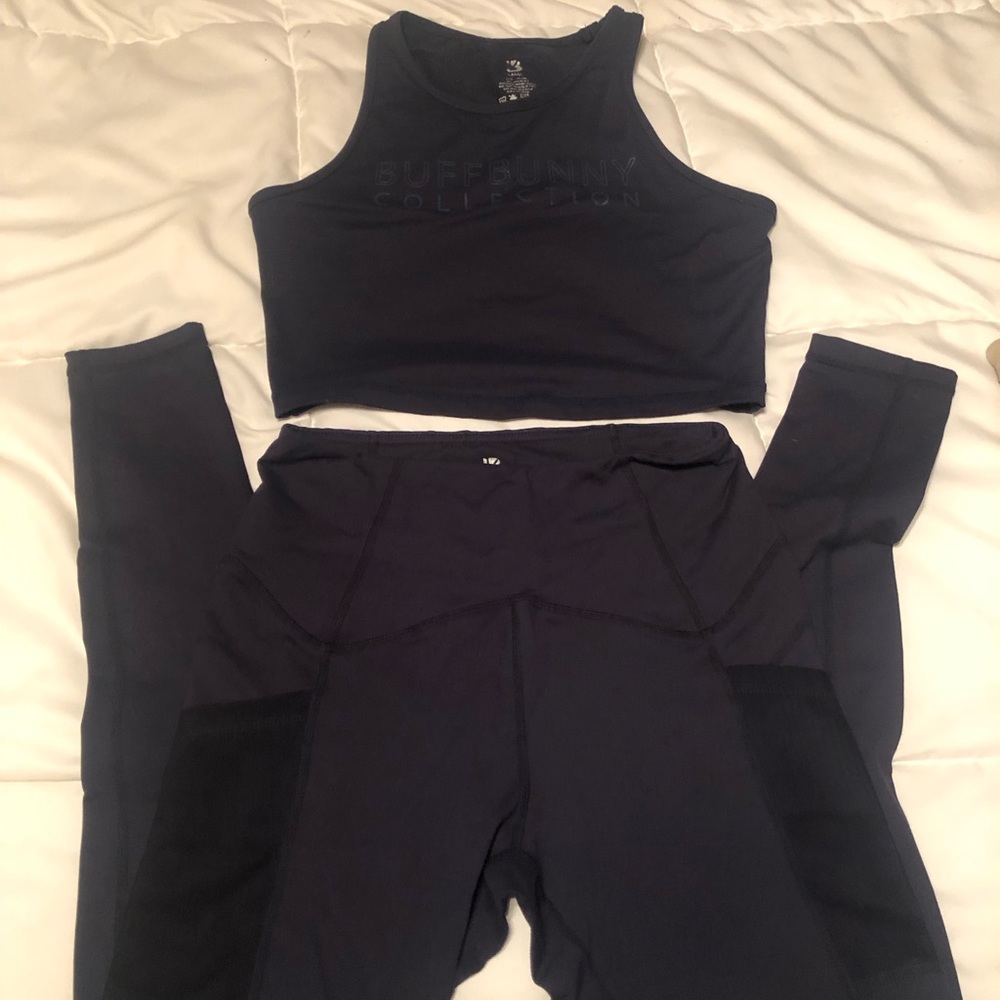 Buff bunny workout set dark blue crop top size L. workout pants dark blue size M
